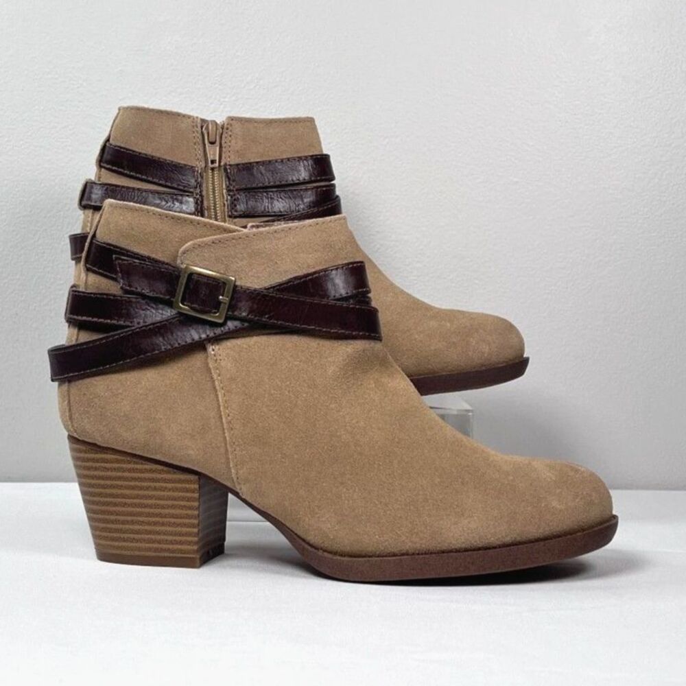 White Mountain Suede Leather Ankle Booties Womens Size 8.5 Tan Comfort Boots